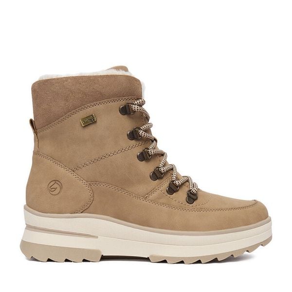 Trzewiki Remonte. Brązowe botki damskie Remonte, bez obcasa, na płaskiej podeszwie, bez zapięcia. Za 399.99 zł.