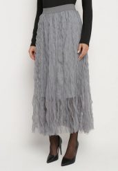 Szara Rozkloszowana Spódnica z Półtransparentnego Materiału z Ozdobnym Tłoczeniem Zerivra. Szare spódniczki damskie Born2be, l, bez wzorów, eleganckie, maxi, proste. Za 79.99 zł.