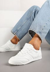 Białe Sneakersy Typu Tenisówki z Kontrastowymi Wstawkami Feladith. Białe trampki i tenisówki damskie Renee, bez wzorów, z jeansu. Za 74.99 zł.