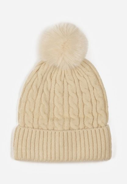 Beżowa Czapka w Warkoczowy Splot z Pomponem Vetisare. Brązowe czapki zimowe damskie Born2be, z dzianiny. Za 34.99 zł.