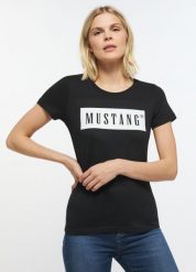 MUSTANG ALINA C LOGO TEE DAMSKI T-SHIRT KOSZULKA LOGO BLACK 1013220 4142. Czarne bluzki damskie Mustang, m, bez wzorów, z bawełny, klasyczne, bez kołnierzyka, bez ramiączek. Za 69.99 zł.