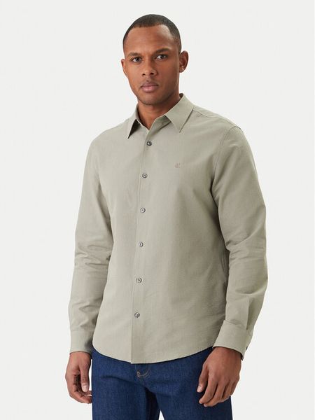 Calvin Klein Koszula LV04LF110G Khaki Regular Fit. Brązowe koszule męskie CALVIN KLEIN, m, bez wzorów, z bawełny, bez kołnierzyka, bez ramiączek. Za 291.99 zł.