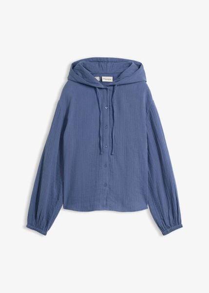 Bluza z kapturem z muślinu z czystej bawełny. Niebieskie bluzy z kapturem damskie bonprix, z bawełny. Za 114.99 zł.