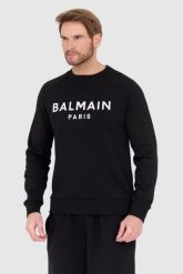 BALMAIN Czarna bluza męska z dużym białym logo. Czarne bluzy bez kaptura męskie Balmain, l. W wyprzedaży za 2,199.99 zł.