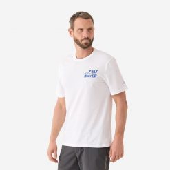 Koszulka z krótkim rękawem tuńczyk. Białe bluzki damskie CAPERLAN, l, bez wzorów, z bawełny, sportowe, bez kołnierzyka, bez ramiączek. Za 49.99 zł.