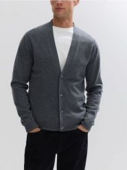 Kardigan z wełny merino - szary. Szare kardigany męskie Reserved, l, bez wzorów, z wełny, bez kołnierzyka. Za 239.99 zł.
