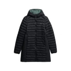 Damska długa kurtka Superdry Fuji Lite. Czarne kurtki damskie Superdry., bez wzorów, z puchu, bez kaptura. Za 611.80 zł.