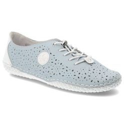 Półbuty damskie Rieker, ażurowa cholewka sznurowane lekka podeszwa wygodny codzienny fason, niebieskie, 43656-12. Niebieskie półbuty damskie Rieker, w ażurowe wzory, z jeansu, eleganckie, bez obcasa, na płaskiej podeszwie. Za 319.00 zł.
