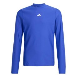 Dziecięca koszulka ochronna z długim rękawem. Niebieskie koszulki dziewczęce Adidas, bez wzorów, bez ramiączek. Za 149.00 zł.