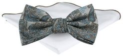Mucha Męska z Poszetką - Chattier - Odcienie Beżu i Błękitu. Niebieskie krawaty i muchy męskie Chattier, bez wzorów, eleganckie. Za 65.00 zł.