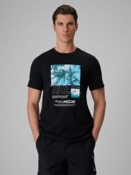 4F T-shirt regular z nadrukiem męski - czarny S. Czarne t-shirty męskie 4f, m, bez wzorów, z bawełny, bez kołnierzyka. Za 79.99 zł.