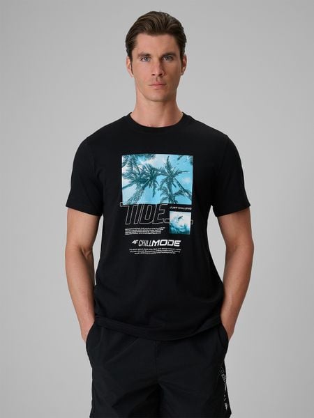 4F T-shirt regular z nadrukiem męski - czarny XXL. Czarne t-shirty męskie 4f, m, bez wzorów, z bawełny, bez kołnierzyka. Za 79.99 zł.