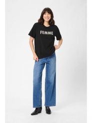 Kaffe Koszulka w kolorze czarnym rozmiar: XL. Czarne bluzki damskie Kaffe, xl, z aplikacjami, z bawełny, bez kołnierzyka. Za 75.34 zł.