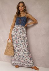 Beżowa Sukienka Tarain. Brązowe sukienki damskie Renee, na imprezę, na lato, l, bez wzorów, z jeansu, boho, bez kołnierzyka, bez ramiączek, maxi, dopasowane. W wyprzedaży za 69.99 zł.