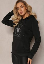 Czarna Bluza Kangurka ze Ściągaczami z Nadrukiem i Polarem Simunsa. Czarne bluzy bez kaptura damskie Renee, l, z polaru. Za 79.99 zł.