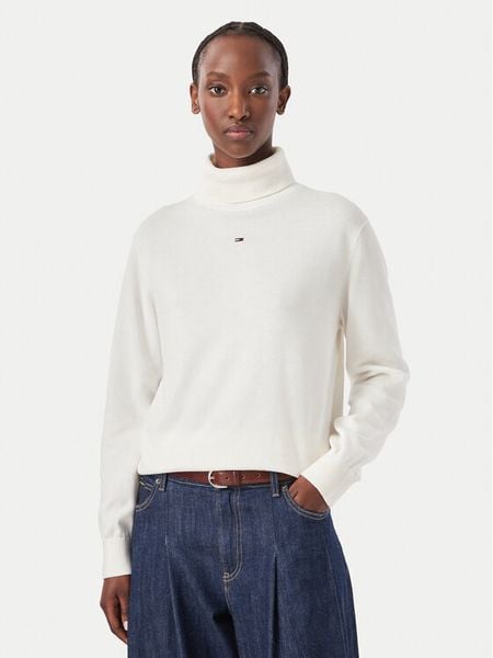 Tommy Jeans Golf Essetnial DW0DW23361 Biały Relaxed Fit. Białe golfy damskie Tommy Jeans, m, bez wzorów, z bawełny, bez ramiączek. Za 369.99 zł.