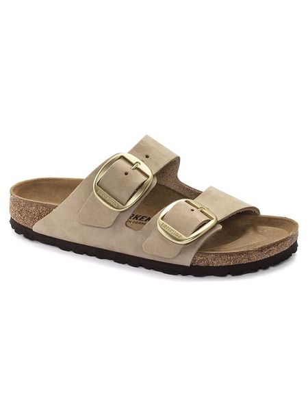 Birkenstock Skórzane klapki "Arizona" w kolorze beżowym rozmiar: 36. Brązowe klapki damskie Birkenstock, bez wzorów, bez obcasa. Za 460.12 zł.