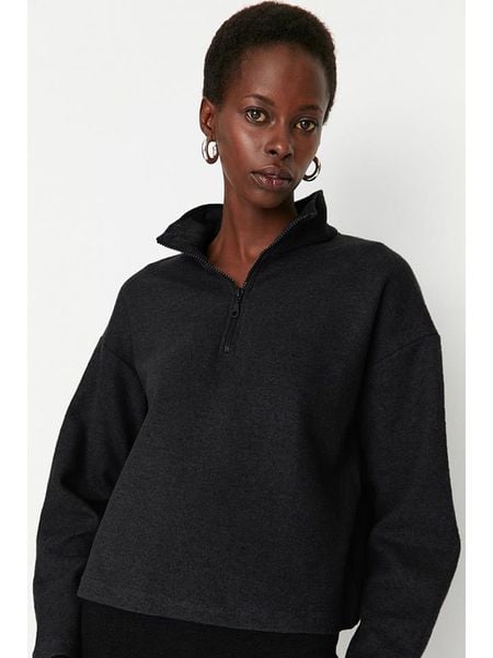 Trendyol Bluza w kolorze antracytowym rozmiar: XL. Czarne bluzy bez kaptura damskie Trendyol, xl, z bawełny. Za 52.99 zł.