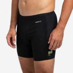 Bokserki długie pływackie męskie Nabaiji Yoko Geol. Czarne kąpielówki męskie Decathlon, m, bez wzorów, z materiału, do pływania. Za 59.99 zł.