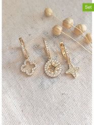 Miu Silver Pozłacane kolczyki (3 szt.) z cyrkoniami rozmiar: onesize. Szare kolczyki damskie Miu Silver, z cyrkonią, pozłacane. Za 86.99 zł.