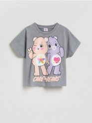 T-shirt z nadrukiem Troskliwe Misie - ciemnoszary. Szare koszulki dziewczęce Reserved, bez wzorów, z bawełny, bez ramiączek. Za 39.99 zł.