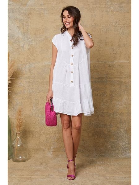 Fleur de Lin Lniana sukienka "Deka" w kolorze białym rozmiar: M. Białe sukienki damskie Fleur de Lin, m, bez wzorów, ze lnu, bez kołnierzyka, bez ramiączek, mini. Za 158.84 zł.