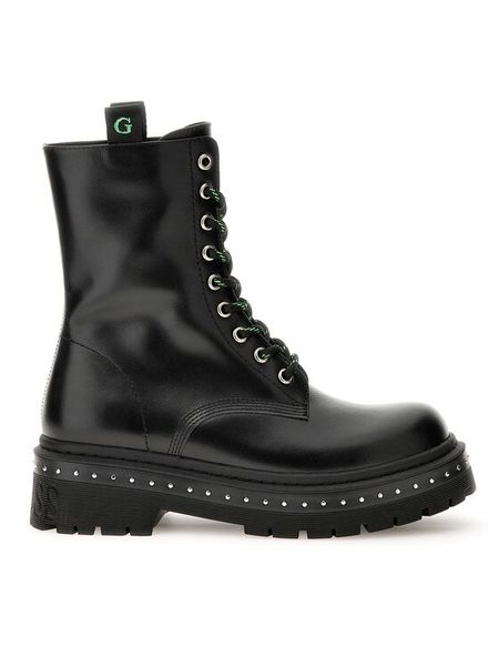 Guess Trzewiki Joya FL7JYA LEA10 Czarny. Czarne botki damskie Guess, ze skóry, bez obcasa, na płaskiej podeszwie, bez zapięcia. Za 419.99 zł.