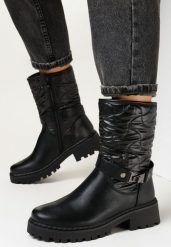 Czarne Botki z Pikowaną Cholewką Zohi. Czarne botki damskie Born2be, z jeansu, eleganckie, bez obcasa, na obcasie, bez zapięcia. Za 169.99 zł.