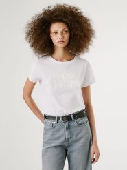 Pepe Jeans Koszulka "Aria" w kolorze białym rozmiar: XL. Białe bluzki damskie Pepe Jeans, xl, bez wzorów, z bawełny, bez kołnierzyka, bez ramiączek. Za 109.78 zł.