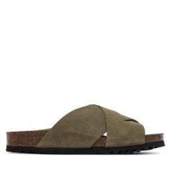 Klapki Scholl. Brązowe klapki damskie Scholl, bez wzorów, bez obcasa. Za 209.99 zł.