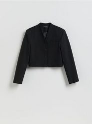 Krótka marynarka z bawełną - czarny. Czarne marynarki i żakiety damskie Reserved, l, bez wzorów, z bawełny. Za 199.99 zł.