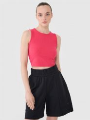 4F Crop top dzianinowy damski - różowy S. Czerwone topy damskie 4f, s, bez wzorów, z bawełny, bez kołnierzyka. W wyprzedaży za 29.99 zł.