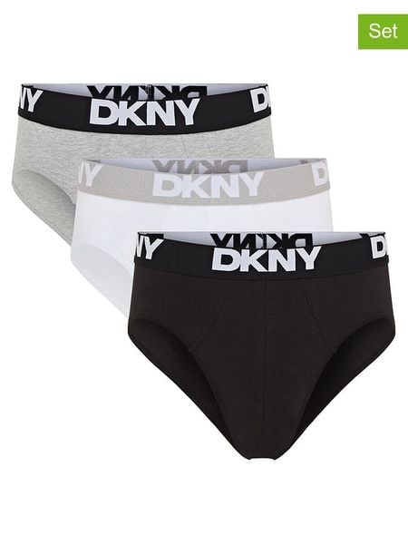 DKNY Slipy (3 pary) w kolorze czarno-biało-szarym rozmiar: M. Białe slipki męskie DKNY, bez wzorów. Za 79.03 zł.