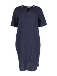 Gerry Weber Lniana sukienka w kolorze granatowym rozmiar: 36. Niebieskie sukienki damskie Gerry Weber, bez wzorów, ze lnu, bez kołnierzyka, bez ramiączek, midi. Za 161.73 zł.