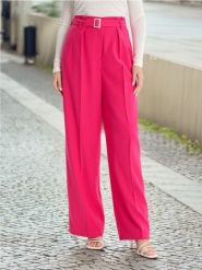 Spodnie z paskiem - różowy. Czerwone spodnie materiałowe damskie Sinsay, bez wzorów, z włókna, z podwyższonym stanem. Za 69.99 zł.