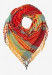 Czerwono-Żółty Szalik z Bawełny i Wiskozy Ozdobiony Klasyczną Kratą i Frędzlami Nerifla. Czerwone szaliki i kominy damskie Born2be, na jesień, bez wzorów, z bawełny. Za 54.99 zł.