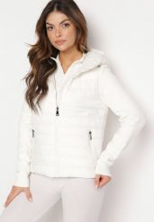 Biała Kurtka z Pikowaniem i Kapturem Felini. Białe kurtki damskie Born2be, l, bez wzorów, z dzianiny. Za 169.99 zł.