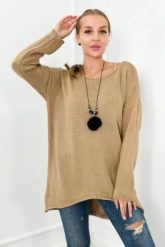 Sweter z naszyjnikiem camelowy. Swetry klasyczne damskie KESI, l, z elastanu, bez kołnierzyka, plus size. Za 154.75 zł.