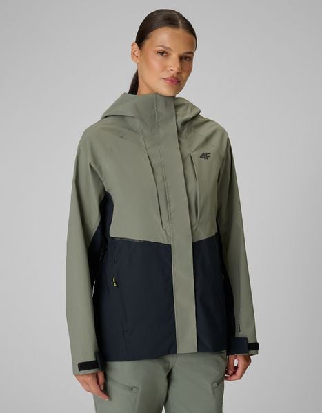 4F Kurtka trekkingowa membrana 10000 damska - khaki L. Brązowe kurtki damskie 4f, l, bez wzorów, bez kaptura. Za 399.99 zł.
