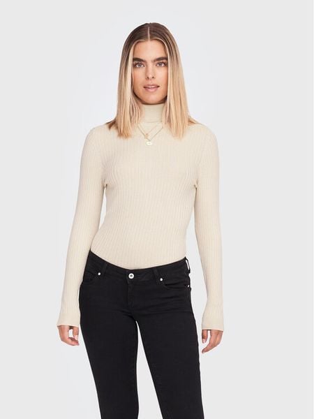 ONLY Golf Karol 15165075 Beżowy Slim Fit. Brązowe golfy damskie Only, xl, bez wzorów, z wiskozy, bez ramiączek. Za 89.99 zł.