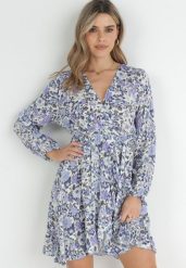 Niebieska Sukienka Mini z Kopertowym Dekoltem i Gumką w Talii Zynicue. Niebieskie sukienki damskie Born2be, do pracy, l, bez wzorów, biznesowe, bez kołnierzyka, bez ramiączek, mini, kopertowe. W wyprzedaży za 67.99 zł.