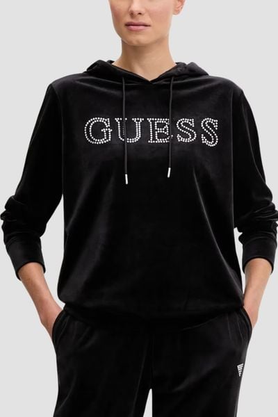 GUESS Czarna damska bluza z cyrkoniami Couture, Rozmiar L. Czarne bluzy bez kaptura damskie Guess, l. W wyprzedaży za 275.99 zł.