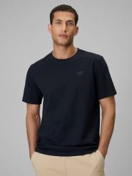 4F T-shirt regular gładki męski - granatowy XXL. Niebieskie t-shirty męskie 4f, m, bez wzorów, z bawełny, bez kołnierzyka. Za 59.99 zł.