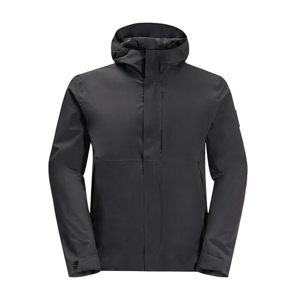 Kurtka przeciwdeszczowa męska Jack Wolfskin Mainkai. Czarne kurtki męskie Jack Wolfskin, m, bez wzorów, sportowe, bez kaptura. Za 399.99 zł.