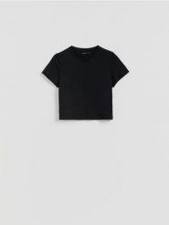 Bawełniany t-shirt - czarny. Czarne t-shirty damskie Reserved, l, bez wzorów, z bawełny, bez kołnierzyka. Za 25.99 zł.