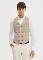 PAKO LORENTE - Dwurzędowa kamizelka męska w mocną kratę. Brązowe kamizelki męskie Pako Lorente, m, z elastanu. Za 499.99 zł.