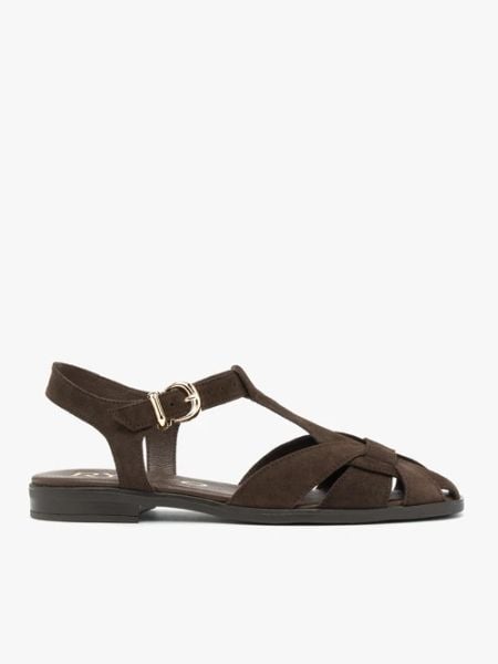 Brązowe sandały ze skóry welurowej. Brązowe sandały damskie Ryłko, bez wzorów, ze skóry, bez obcasa, na płaskiej podeszwie. Za 379.99 zł.