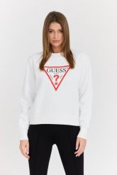 GUESS Biała damska bluza z dużym logo Original Fleece. Białe bluzy bez kaptura damskie Guess, s, z bawełny. W wyprzedaży za 251.99 zł.