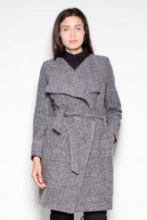 Melanżowy Elegancki Płaszcz Przewiązany Paskiem. Brązowe płaszcze damskie Venaton, l, bez wzorów, z materiału, eleganckie. Za 349.00 zł.