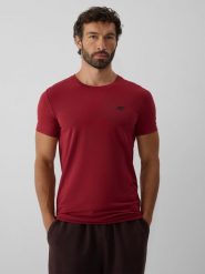 4F T-shirt regular gładki męski - burgundowy L. Czerwone t-shirty męskie 4f, l, bez wzorów, z bawełny, bez kołnierzyka. Za 59.99 zł.